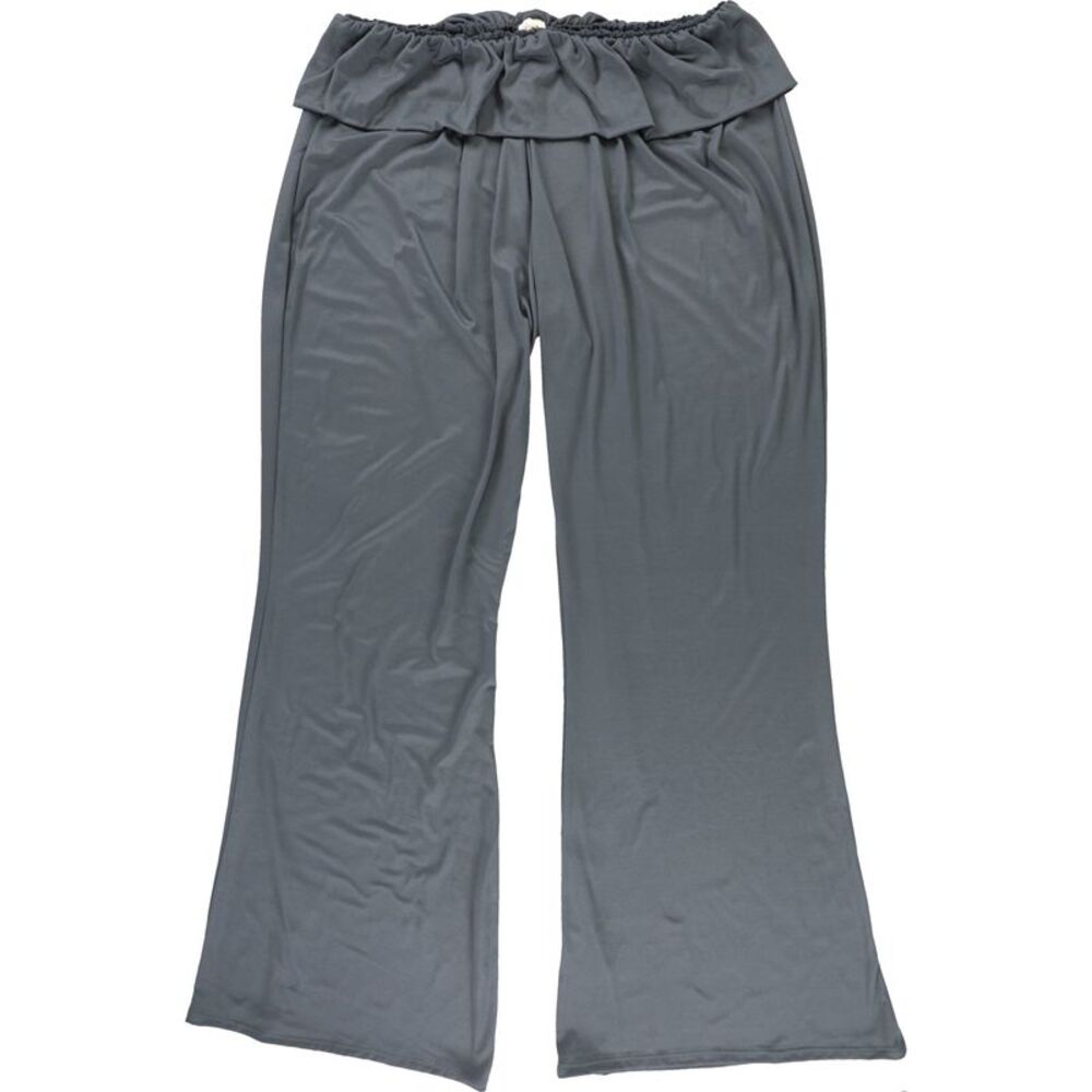 24seven Womens Plus Size Ruffled Waist Solid Casual Wide Leg Pants, NWT
